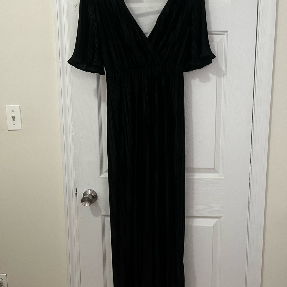 Fashion Union Black Glam Dressy Jumpsuit with Wide Legs and Short Sleeves